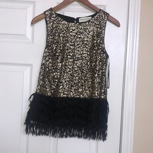 PANTS STORE BLACK SEQUIN AND FRINGE TANK TOP